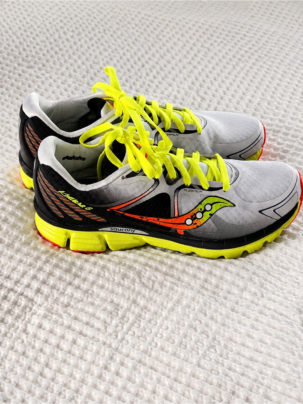Men’s Saucony Gray Running Shoes with Neon Yellow & Orange Accents